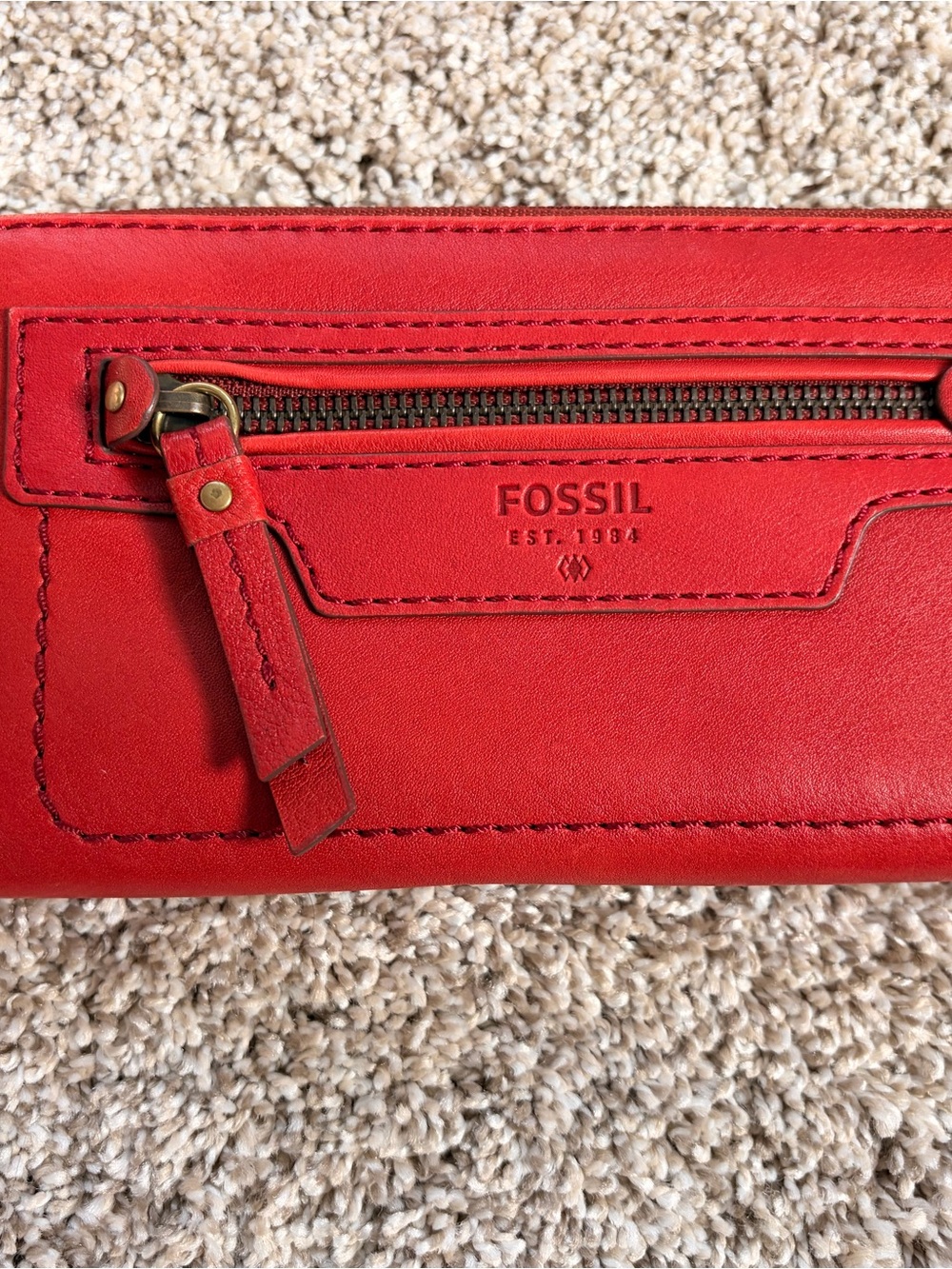 Fossil Red Leather Zip-Around Wallet